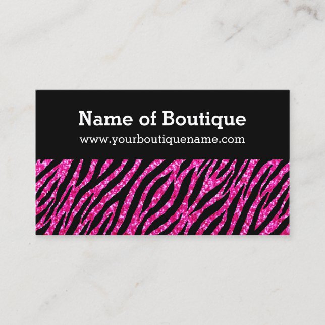 Trendy Boutique Pink and Black Zebra FAUX Glitz Business Card (Front)