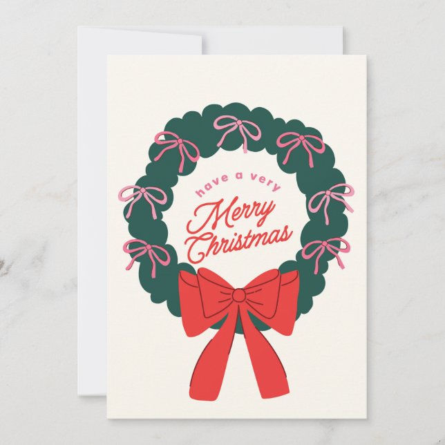 Trendy Bow Girly Christmas Card (Front)