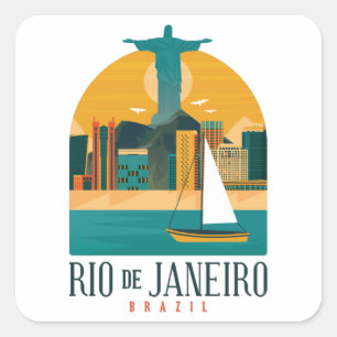 Trendy Brazil City Rio de Janeiro Vintage  Square Sticker