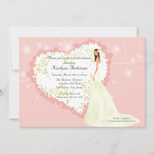 Trendy Bride Bridal Shower Heart Invitation (Front)