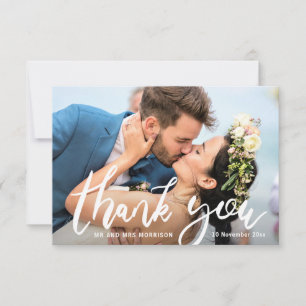 Trendy bride & groom wedding thank you photo card