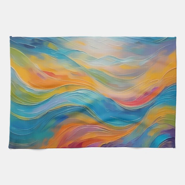 Trendy Bright Abstract Blue yellow Pattern   Tea Towel (Horizontal)