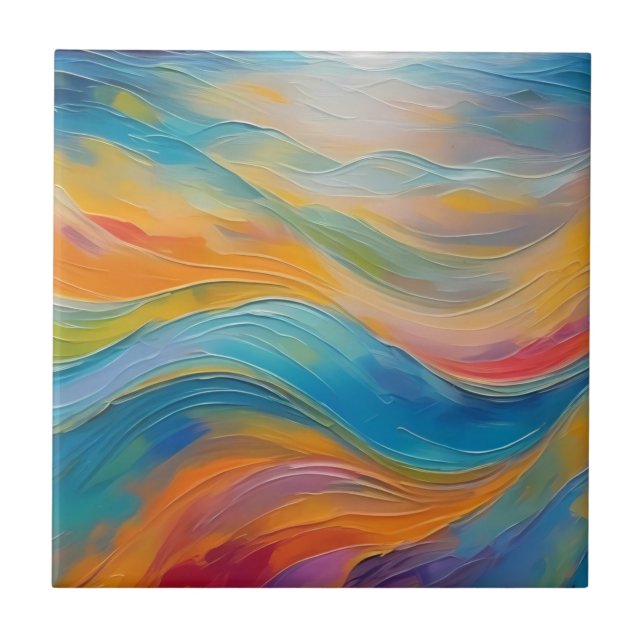 Trendy Bright Abstract Blue yellow Pattern   Tile (Front)