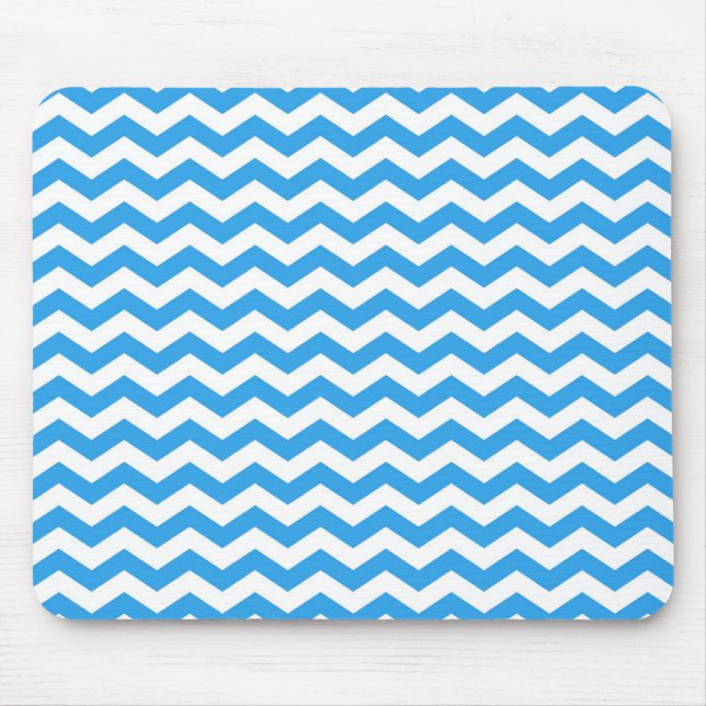 Trendy, bright blue chevron zigzag stripes. mouse mat (Front)