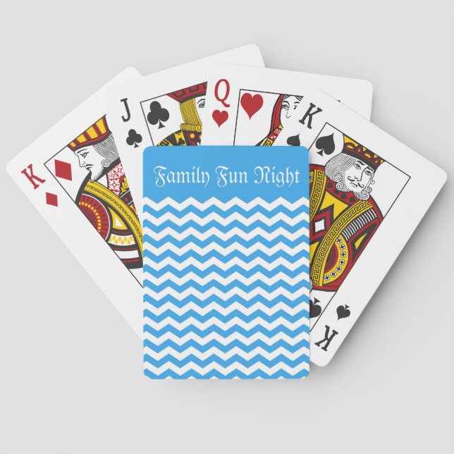 Trendy, bright blue chevron zigzag stripes. playing cards (Back)