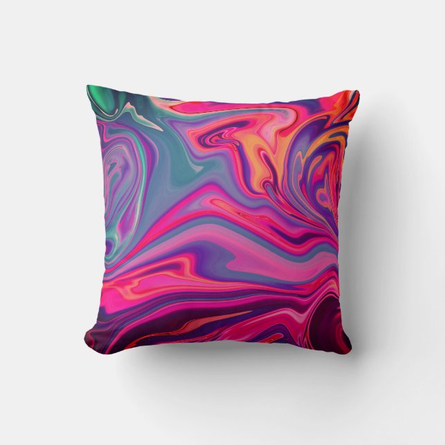Trendy Bright Blue Pink Green Abstract Pattern Cushion (Front)