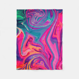 Trendy Bright Blue Pink Green Abstract Pattern Fleece Blanket