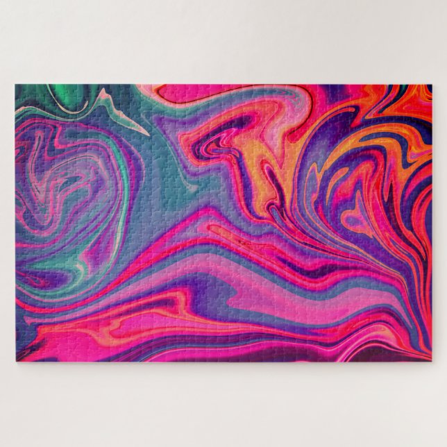 Trendy Bright Blue Pink Green Abstract Pattern Jigsaw Puzzle (Horizontal)