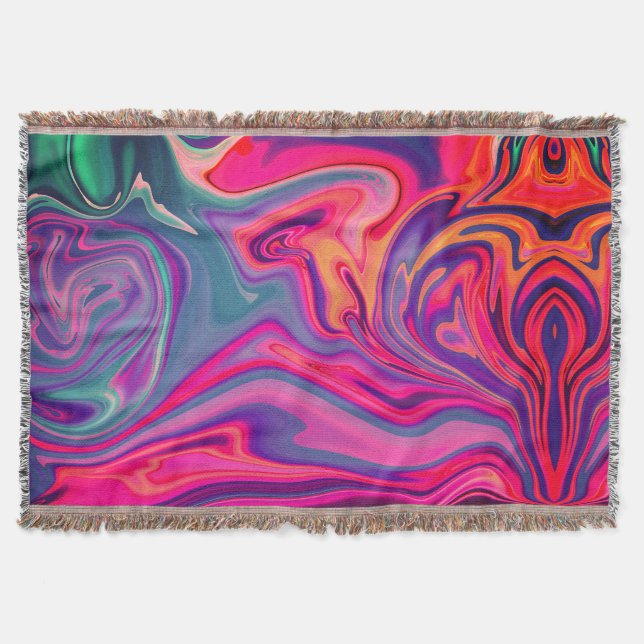 Trendy Bright Blue Pink Green Abstract Pattern Throw Blanket (Front)