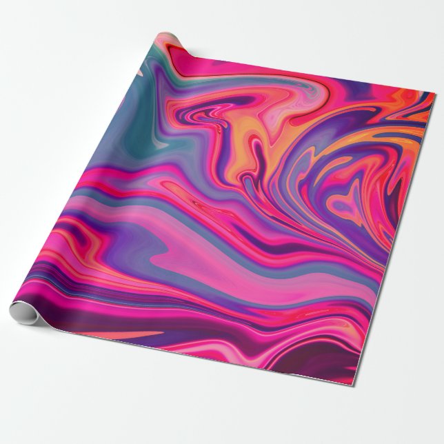 Trendy Bright Blue Pink Green Abstract Pattern Wrapping Paper (Unrolled)