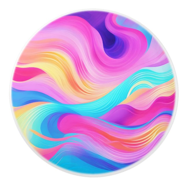 Trendy Bright Blue Pink Yellow Abstract Pattern  Ceramic Knob (Front)