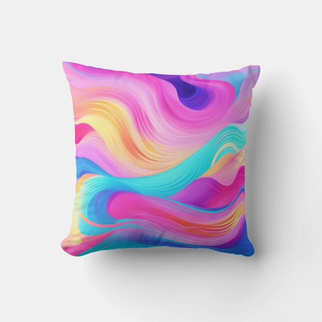Trendy Bright Blue Pink Yellow Abstract Pattern  Cushion (Front)