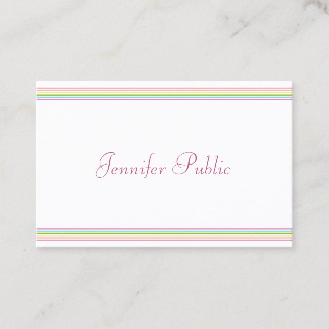 Trendy Bright Colours Striped Template Modern Business Card (Front)