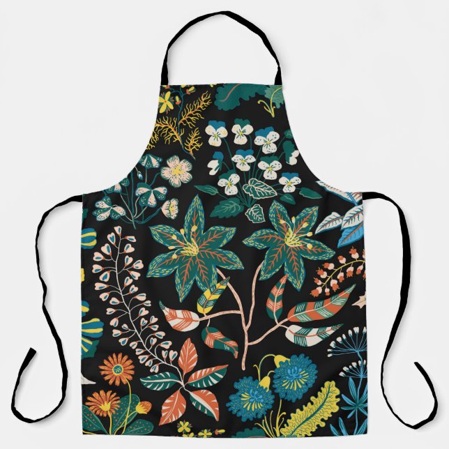 Trendy bright Floral pattern in the many kind of f Apron (Front)