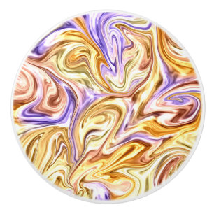 Trendy Bright Gold Purple Waves Abstract Pattern  Ceramic Knob