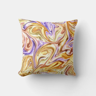 Trendy Bright Gold Purple Waves Abstract Pattern Cushion