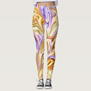 Trendy Bright Gold Purple Waves Abstract Pattern  Leggings