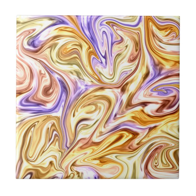Trendy Bright Gold Purple Waves Abstract Pattern  Tile (Front)