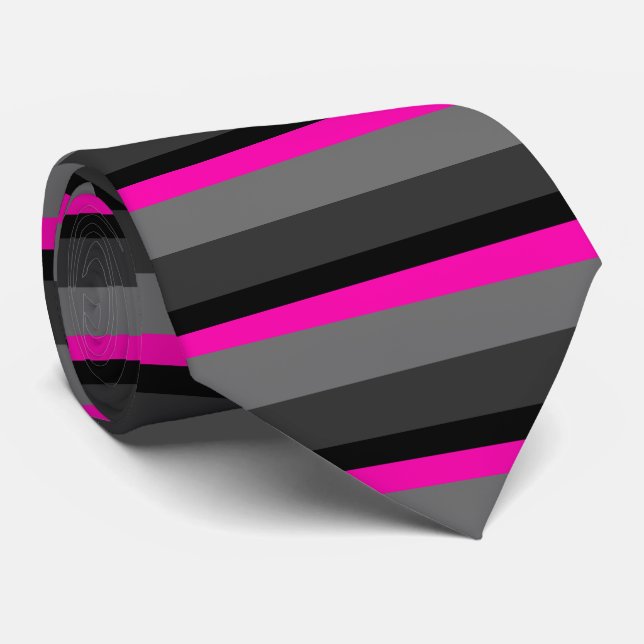 trendy bright neon pink black and grey striped tie (Rolled)