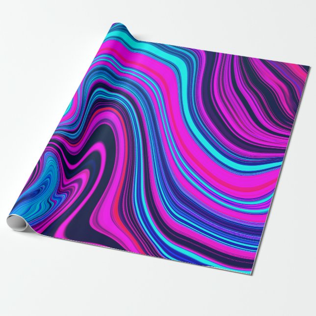 Trendy Bright Neon Purple Pink Abstract Pattern Wrapping Paper (Unrolled)
