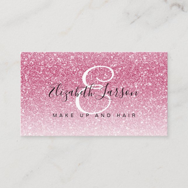 Trendy Bright Pink Glitter Makeup Artist Hair Salo Business Card (Front)
