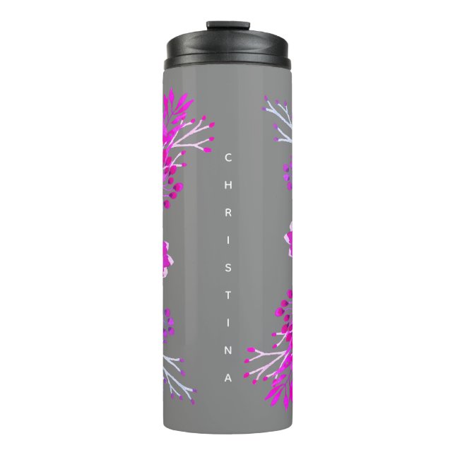 Trendy Bright Purple Watercolor Flowers & Name Thermal Tumbler (Front)