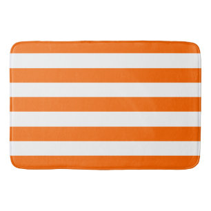 Trendy Bright Summer Hot Orange Horizontal Stripes Bath Mat