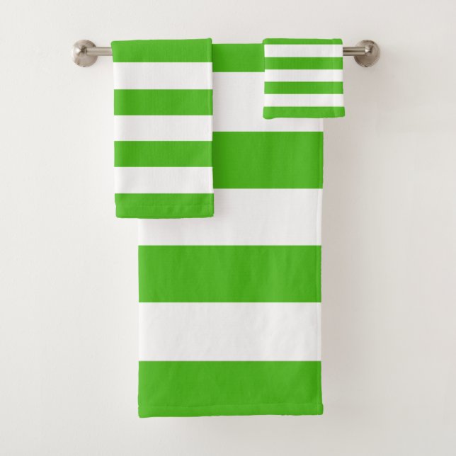 Trendy Bright Summer Kelly Green Stripes Bath Towel Set (Insitu)