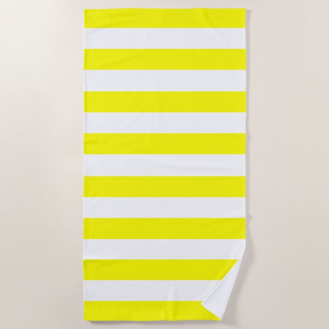 Trendy Bright Summer Radiant Yellow Stripes Beach Towel (Front)