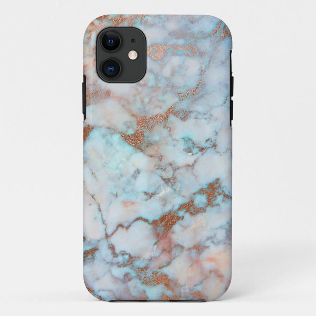 Trendy Brown And Light Blue Marble Case-Mate iPhone Case (Back)