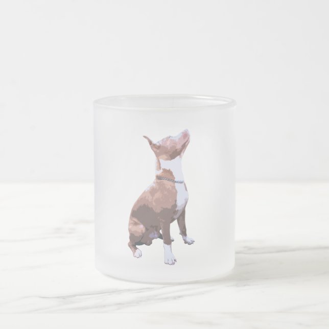 Trendy brown and white Pit Bull dog Frosted Glass Coffee Mug (Center)