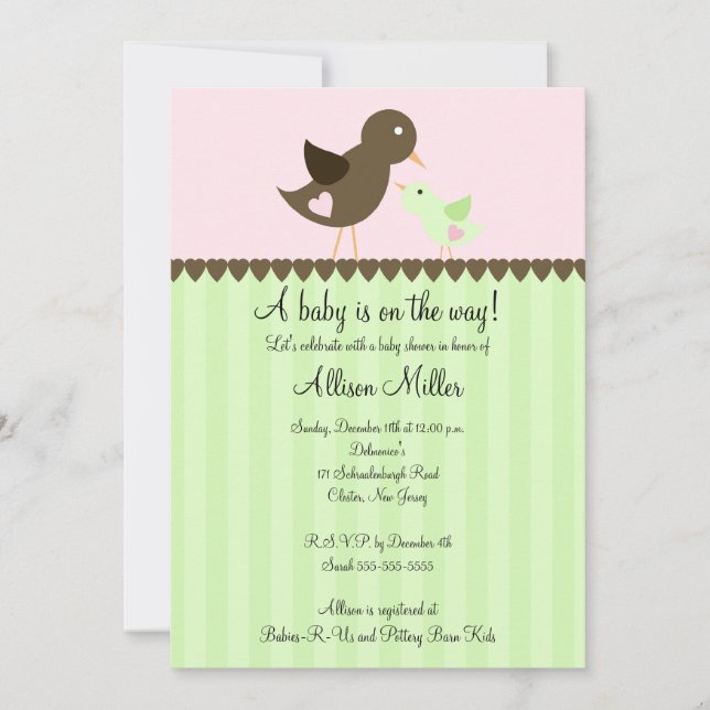 Trendy Brown Baby Bird with Mum Baby Shower Invitation (Front)