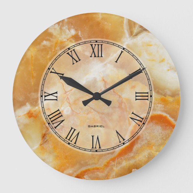 Trendy Brown & Beige Marble Stone Pattern Large Clock (Front)