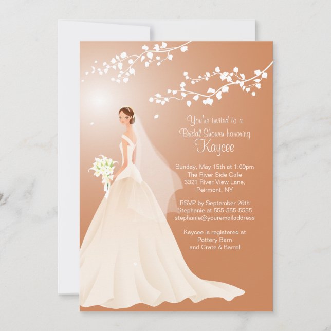 Trendy Brown BRUNETTE Bride Bridal Shower Invite (Front)