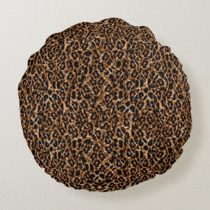 Trendy Brown Exotic Fur Pattern Leopard Print Round Cushion