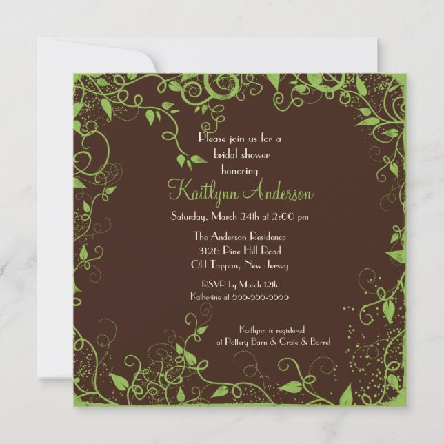 Trendy Brown Floral Bridal Shower Invitation (Front)