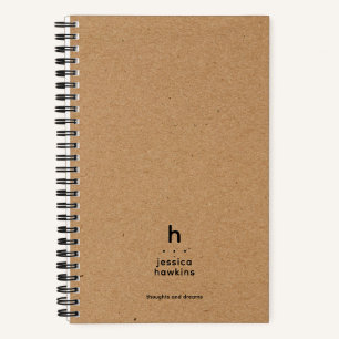 Trendy Brown Kraft Paper Modern Rounded Monogram Notebook
