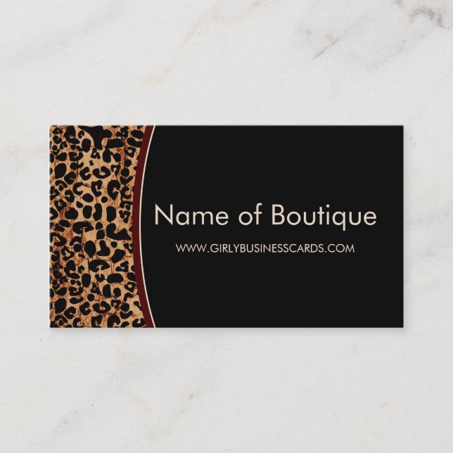 Trendy Brown Leopard Print Modern Boutique Business Card (Front)