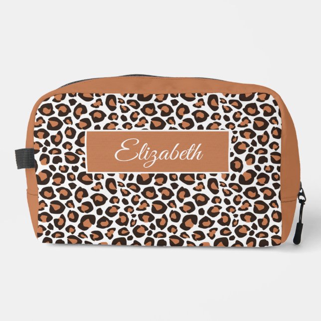 Trendy Brown Leopard with Name Cosmetic Bag (Front)