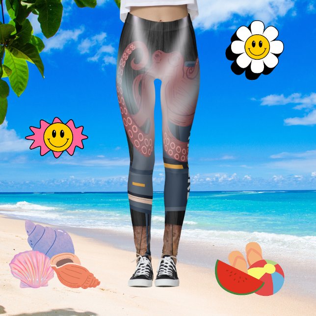 Trendy Brown Octopus Tentacles Gym Exercise Women Leggings (Creator Uploaded)