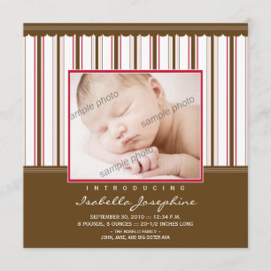 Trendy Brown/Pink Stripes Birth Announcement