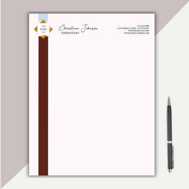 Trendy Brown Stripes Gold Logo Notepad (Creator Uploaded)