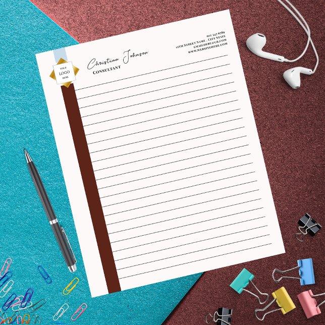 Trendy Brown Stripes Gold Logo Notepad (Creator Uploaded)