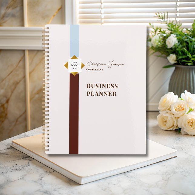 Trendy Brown Stripes Gold Logo Planner (Creator Uploaded)