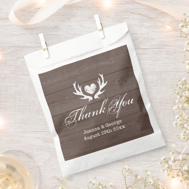 Trendy brown wood country chic deer antler wedding favour bags (Clipped)