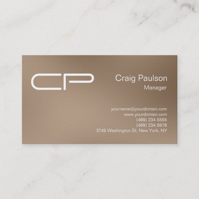 Trendy Browny Chic Monogram Business Card (Front)