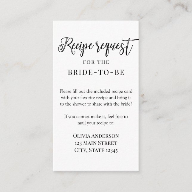 Trendy Brush Script Recipe Request  Enclosure Card (Front)