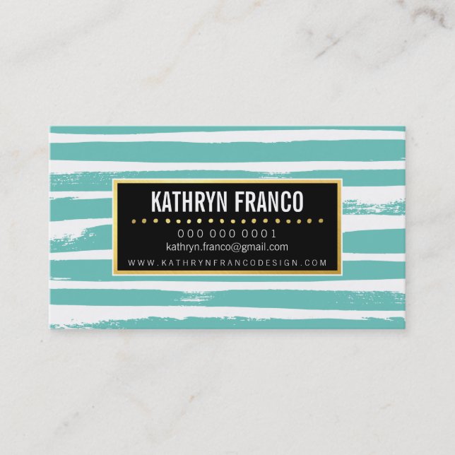 TRENDY BRUSH STROKE cute stylish paint mint gold Business Card (Front)