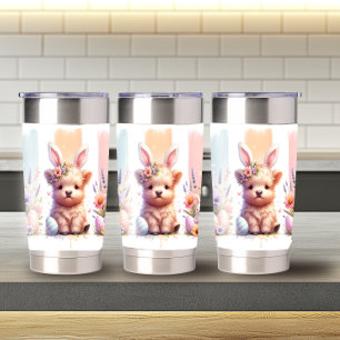 Trendy Brushstroke Easter Highland Cow 20oz Insulated Tumbler
