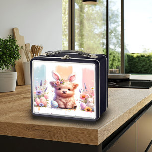 Trendy Brushstroke Easter Highland Cow Lunchbox
